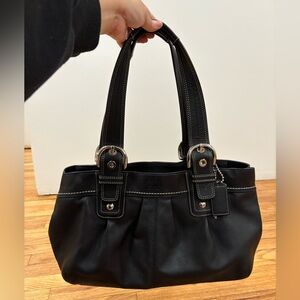 Elegant Black Leather Coach Handbag